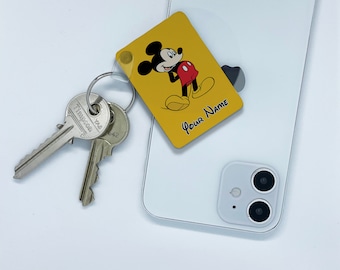 High Gloss Key Ring, Custom Metal Square Keyring, Double Sided Keychain, New Homes or New Car Gift, Disney Mickey Mouse