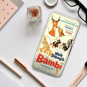 Capa de celular tipo carteira com compartimentos para cartões, capa de celular de couro personalizada, capa de celular personalizada, Disney Bambi - Adicione seu nome!
