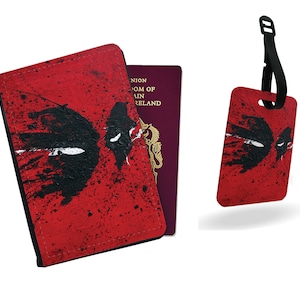 Gepersonaliseerde kunstleren paspoorthoes en bagagelabel - Set reisaccessoires cadeau - Marvel Comics Deadpool The New Mutants