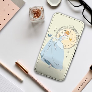 Funda de teléfono tipo billetera con tarjetero, funda de cuero personalizada, funda personalizada, regalo para ella, Princesa Disney Cenicienta