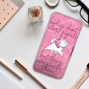 Étui portefeuille avec inserts pour cartes, Housse de téléphone personnalisée en cuir, Étui de téléphone personnalisé, Aristochats Disney, Cadeau pour elle, Joli chat Marie