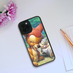 Stylish Rubber Phone Case, Custom Snapback Phone Cover for iPhone & Samsung, Personalised Disney Cute Bambi and Thumper - Add your Name!
