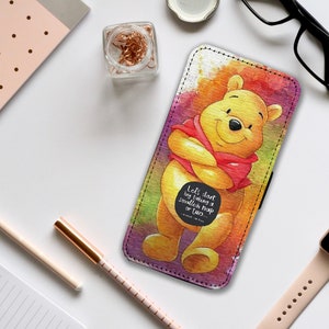 Wallet Phone Cover with Card Inserts, Personalised Leather Phone Cover, Custom Phone Case, Disney Winnie Pooh - Add your name!