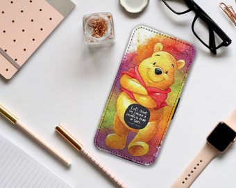 Étui de téléphone portefeuille avec inserts pour cartes, housse de téléphone personnalisée en cuir, coque de téléphone personnalisée, Disney Winnie Pooh - Ajoutez votre nom !