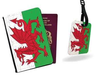 Personalised Passport Cover, Customised Luggage tag, Travel Gift Set, Travel Gift, Wanderlust, Flag, Wales - All Countries Available!