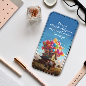 Capa de celular tipo carteira com compartimentos para cartões, capa de celular personalizada, Up House, Ellie e Carl inspirados no felizes para sempre - adicione seu nome!