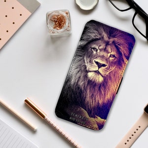 Personalised Faux Leather Wallet Phone Cover with Card Inserts, Custom Phone Case, Disney Lion King, Simba, Remember Who You Are