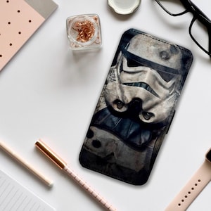 Portemonneetelefoonhoes met kaartinzet, gepersonaliseerde leren telefoonhoes, gepersonaliseerde telefoonhoes, Star Wars Stormtroopers - voeg je naam toe!