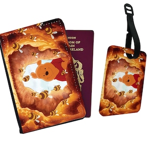 Gepersonaliseerde paspoorthoes, aangepast bagagelabel, reissetcadeau, Disney Winnie Pooh, voeg je naam toe!