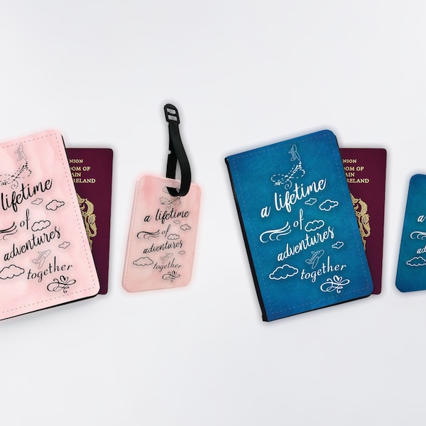 Personalised Passport Cover, Customised Luggage Tag, Travel Accessories Set, Couples Travel Set, Matching Mr & Mrs Set, Life Travel Quote