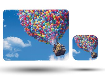 Juego de manteles individuales de alto brillo, con diseño cuadrado y posavasos, regalo personalizado, Disney Up, la aventura está ahí fuera.