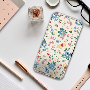 Capa de celular tipo carteira com compartimentos para cartões, capa de celular de couro personalizada, capa de celular personalizada, Ursinho Pooh e Ferkel da Disney - Adicione seu nome!