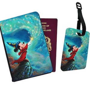Personalised Passport Cover, Customised Luggage tag, Travel Gift Set,  Mickey Mouse, Vintage Cartoon