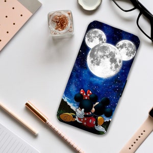 Custodia per telefono con portafoglio e inserti per carte, custodia per telefono in pelle personalizzata, custodia per telefono personalizzata, Disney Topolino e Minnie a Disneyland