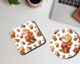 Personalised High Gloss Cup Coasters, Square Drink Coaster, Round Coffee Coaster, Custom Disney Gift, Snow White, Dwarf Sneezy