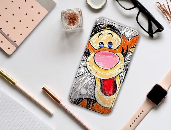 Wallet Phone Cover with Card Inserts, Personalised Leather Phone Cover, Custom Phone Case, Disney Winnie Pooh, Tigger - Add your name!
