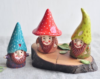 Set of three ceramic gnomes, Cute Sculpture, Pottery Figurines, Ceramic figurine, Ceramic art, Home decor, Gift for daughter, Dwarf, Waldorf