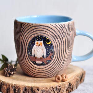 Handpainted brown mug with owl, Handmade ceramic coffee mug, Pottery mug, Tea cup, Stoneware mug, Ceramic coffee cup, Coffee Lovers Gift
