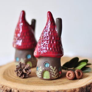 Small brown ceramic house, Cute Sculpture, Pottery Figurines, Pottery handmade, Ceramic tiny house, Miniature clay little fairy houses gift