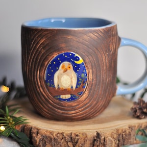 Handpainted brown mug with owl, Handmade ceramic coffee mug, Pottery mug, Ceramic Tea cup, Stoneware mug, Coffee Lovers Gift, Unique present