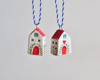 Set of two small ceramic houses, Cute Sculpture, Pottery Figurines, Pottery handmade, Tiny house, Miniature house, Clay little houses