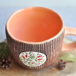 Handpainted brown mug with herbs, Handmade ceramic coffee mug, Pottery mug, Tea cup, Stoneware mug, Ceramic coffee cup, Coffee Lovers Gift image 3