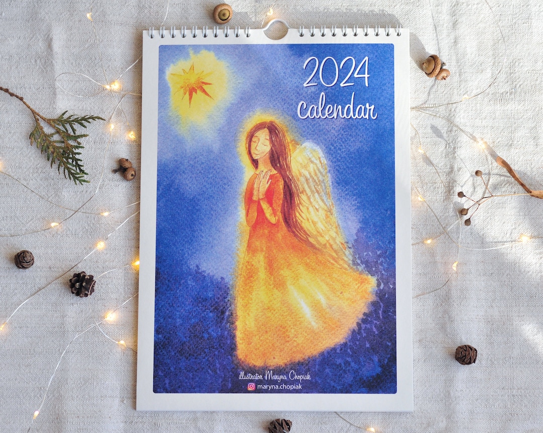 2024 Angels Wall Calendar, Monthly A4 Calendar, Illustrated 12 Month