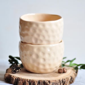 Small ceramic coffee mug, beige tea cup, hand-painted mug, pottery cup, stoneware mug, coffee lovers gift, matcha cup, tea ceremony, mug set