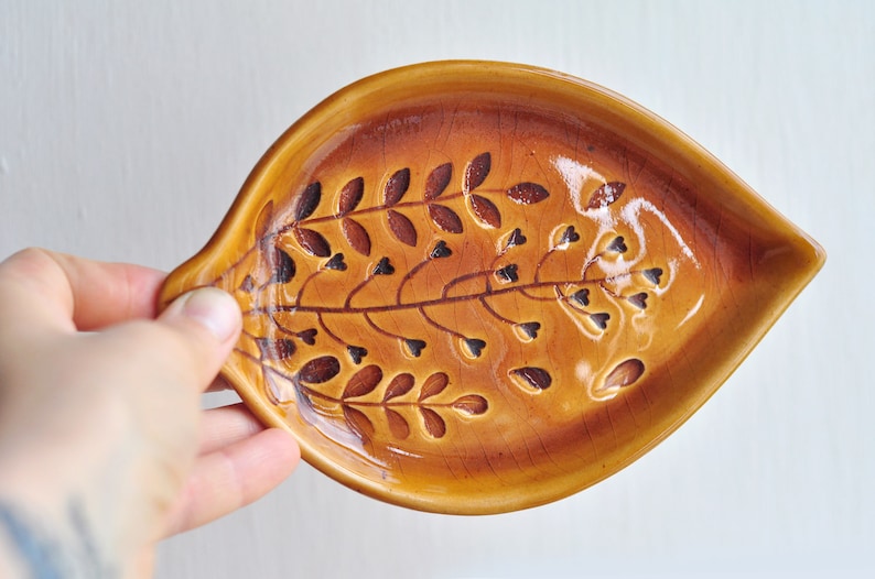 Ocher jewelry dish Unique wedding dish Ceramic leaf Gift for Her Trinket dish Bridesmaid gift Wedding ring holder Ceramic ring dish