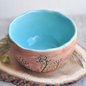 Brown ceramic bowl with herbs & flowers, Pottery cereal bowls, Pottery dinnerware, Rice bowl, Ceramic dinnerware, Noodle bowl, Soup bowl image 7