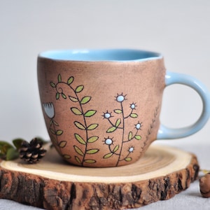 Brown mug with herbs, Ceramic mug, Handmade coffee mug, Pottery mug, Tea cup, Stoneware mug, Ceramic cup, Coffee cup, Coffee Lovers Gift