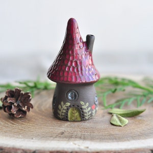 Small ceramic fairy house, Cute Sculpture, Pottery Figurines, Pottery handmade, Ceramic tiny house, Miniature house Clay little brown houses