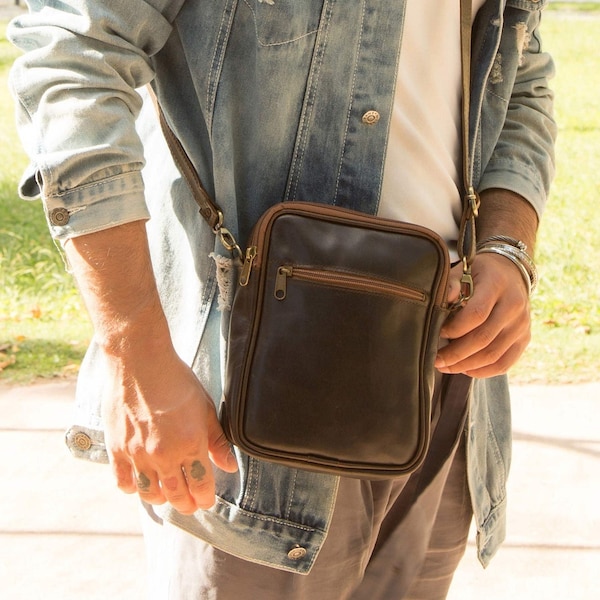 Full grain leather crossbody bag for men, Leather bag men, Leather shoulder bag, Men leather accessories