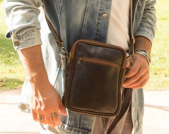 Full grain leather crossbody bag for men, Leather bag men, Leather shoulder bag, Men leather accessories