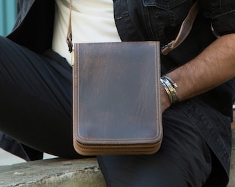 Handmade Full Grain Leather Messenger Bag: Men's Crossbody Satchel