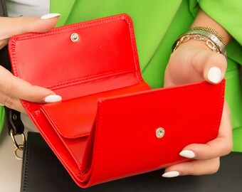Handmade Leather Trifold Wallet: Small Red Travel Wallet