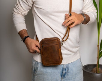 Bolso pequeño de cuero para hombre, Bolso bandolera pequeño, Bolso de cuero elegante