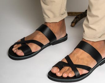 Handmade Greek Leather Sandals Men: Flat Sandali Uomo