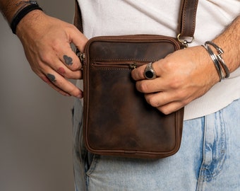 Men crossbody bag brown, Stylish leather messenger bag, Leather bag men, Herrentaschen leder