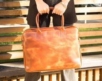 Large Leather Laptop Bag 17 inch: Full Grain Leather Briefcase