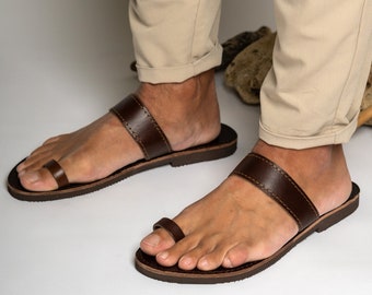 Sandales en cuir pour hommes, sandales en cuir grecques aux pieds nus pour hommes, sandales en cuir avec anneau d'orteil, sandales en cuir homme, sandalen herren, sandali uomo