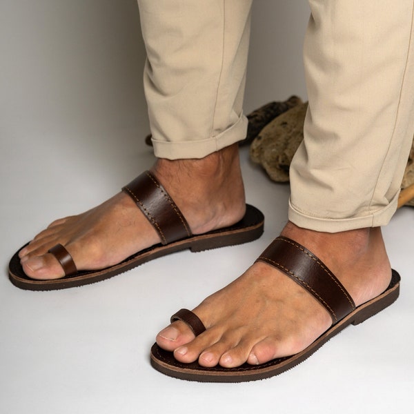 Sandales en cuir pour hommes, sandales en cuir grecques aux pieds nus pour hommes, sandales en cuir avec anneau d'orteil, sandales en cuir homme, sandalen herren, sandali uomo