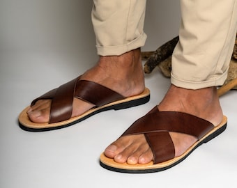 Handmade Leather Greek Sandals: Minimalist Barefoot Slides