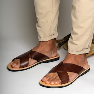 Leather sandals men, Leather Greek sandals, Minimalist Barefoot leather slides, Sandales cuir homme, Sandalen herren, Sandalias hombre