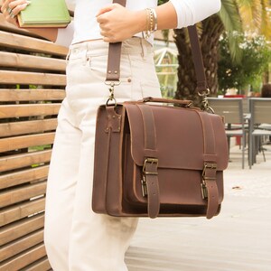 Full grain leather satchel for women, Messenger bag for women, Leather briefcase laptop bag image 1