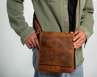 Messenger bag men, Leather crossbody bag men, Calf leather bag, Mens satchel