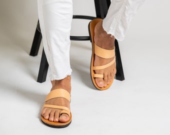 Mens Leather Toe Ring Sandals: Handmade Greek Summer Sandals