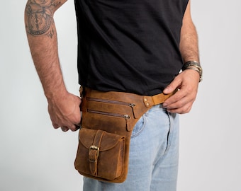 Handmade Leather Drop Leg Bag: Utility Belt Fanny Pack