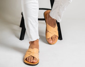Greek Leather Sandals Mens: Handmade Summer Slides