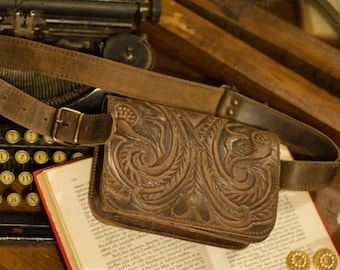 Riñonera de piel estilo western para mujer, Riñonera de piel estilo vintage, Riñonera de piel marrón